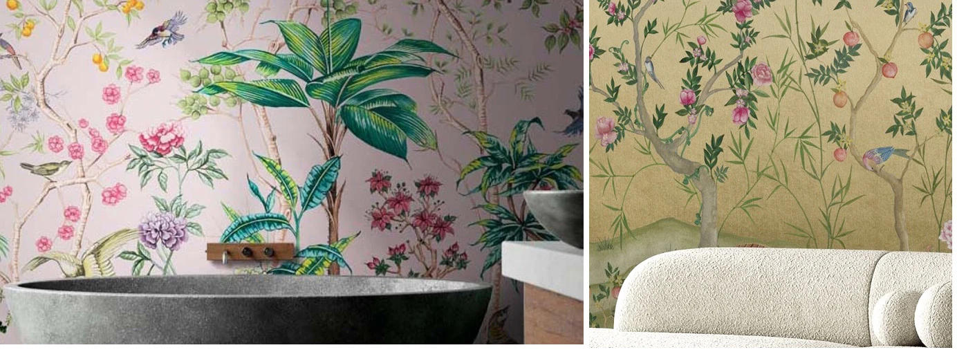 Elegant Chinoiserie Mural Wallpaper Installation for Your Bathroom Walls